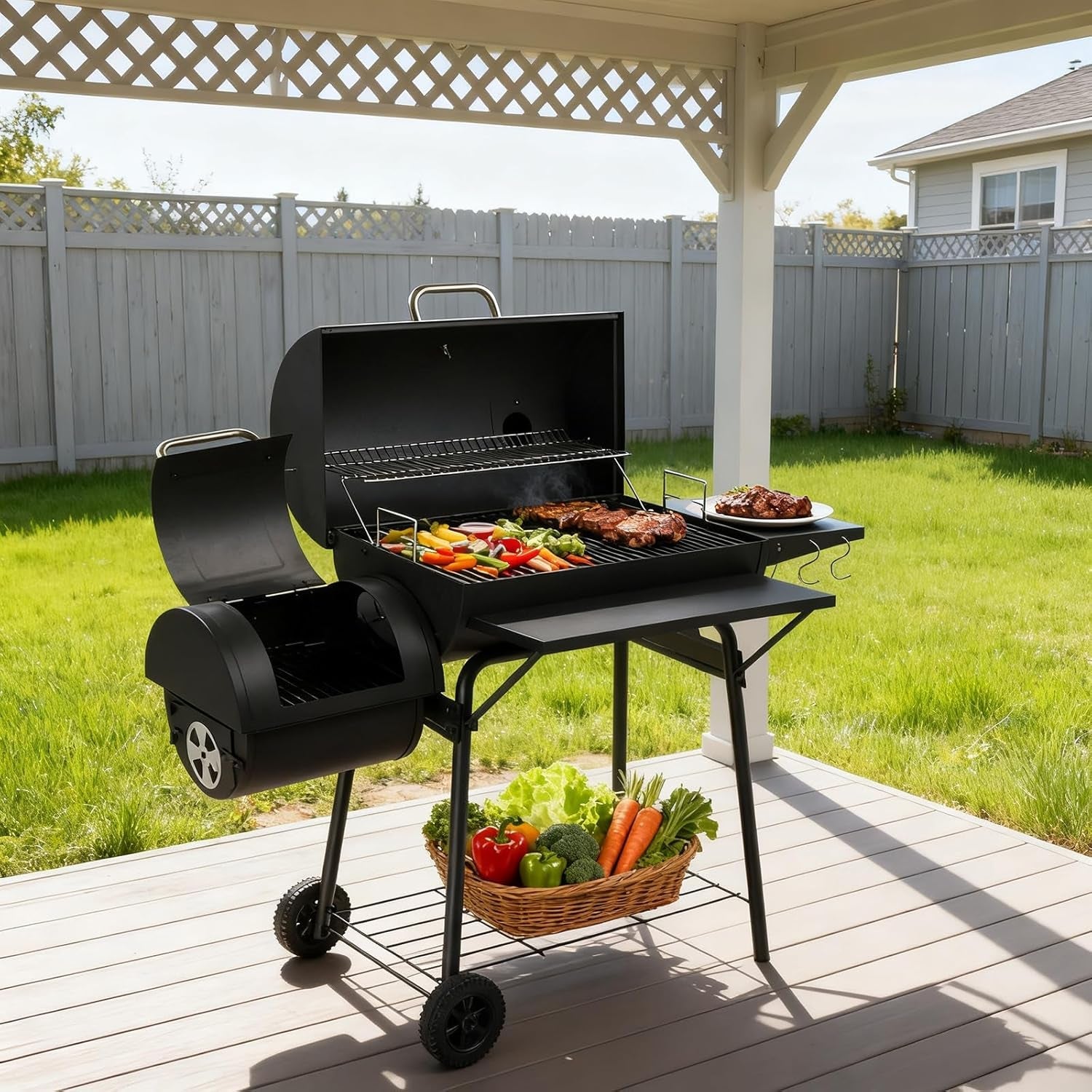 Barbecue Charcoal Grill Offset Smoker Industrial Wheels